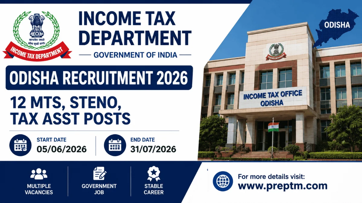 Income Tax Odisha Sports Quota Recruitment 2026: 12 MTS, Steno, Tax Asst Posts